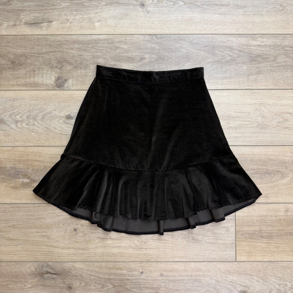 Vintage Saks Fifth Avenue St Barths Black Velvet Ruffle Mini Skirt High Waist